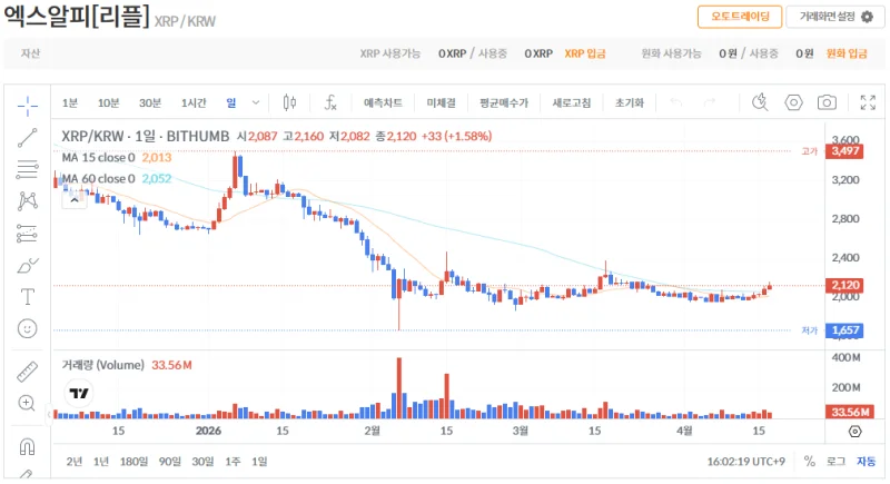 빗썸 리플(XRP) 일봉차트
