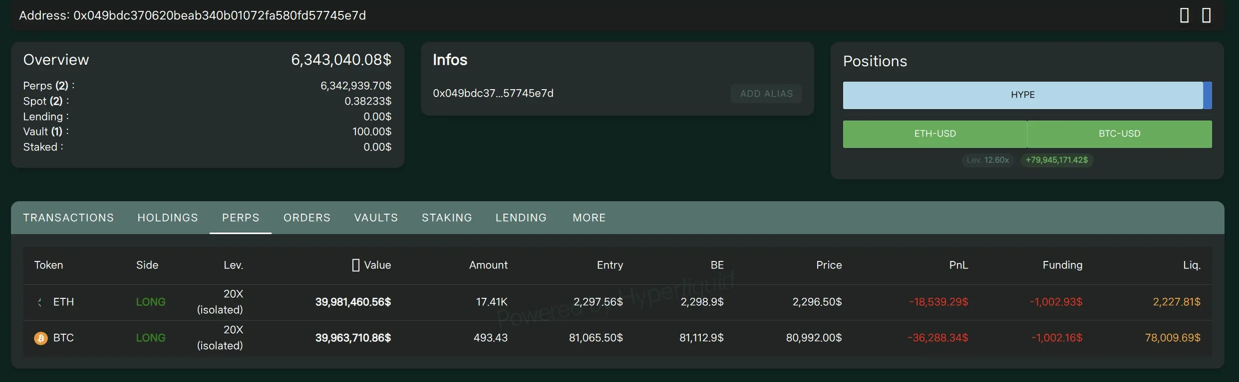 익명 고래, $8000만 규모 BTC·ETH 롱 포지션 오픈