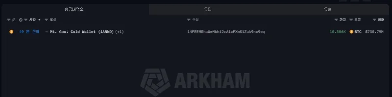 마운트곡스, 6개월 만에 1조원대 비트코인 대규모 이동