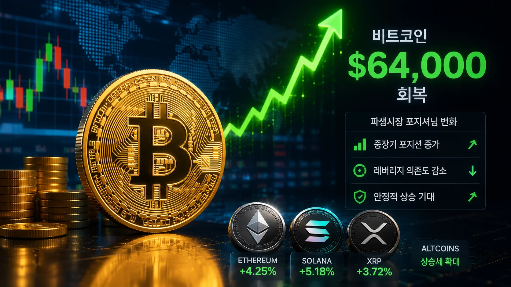 비트코인 6만4000달러 회복…파생시장도 '상승 베팅'