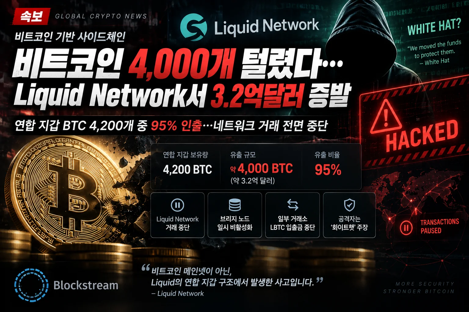 비트코인 4,000개 털렸다…Liquid Network서 3.2억달러 증발