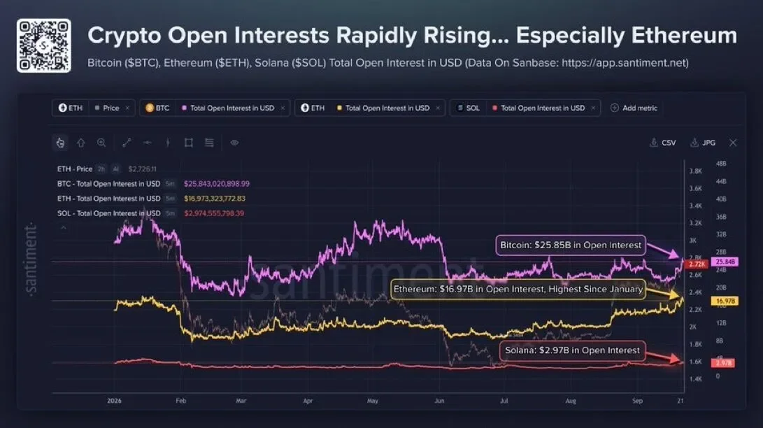 "최근 암호화폐 상승 랠리서 BTC·ETH·SOL 선물 미결제약정 7.6% 급증"